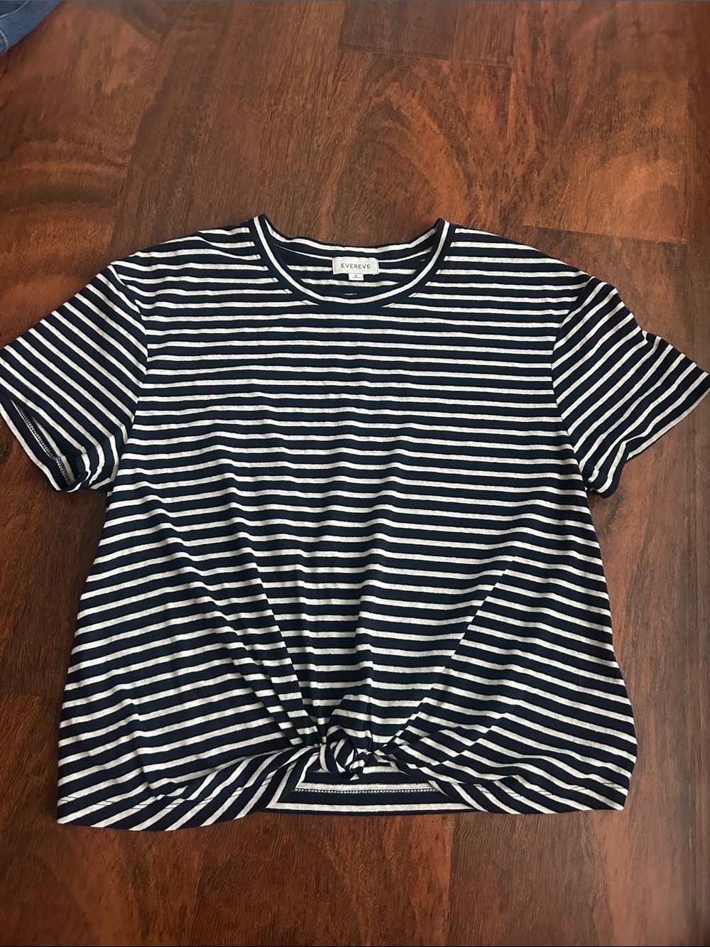 Evereve Navy & White Striped Knot-Front Short Sleeve Tee